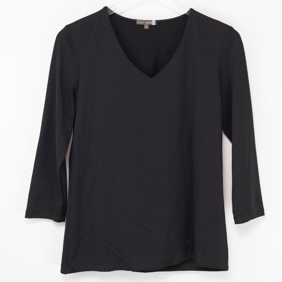 JudyP Tops - JudyP Karen Top V-Neck 3/4 Sleeve Shirt Relaxed Fit Stretch Black Size Small